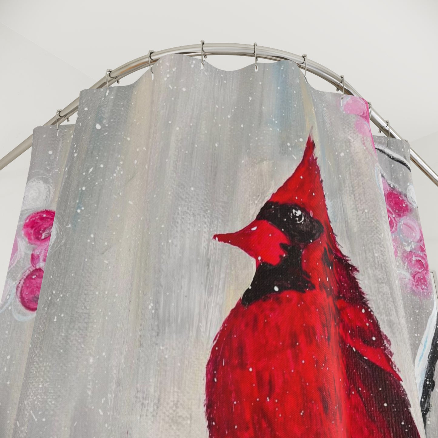 Winter Berry Cardinal Polyester Shower Curtain