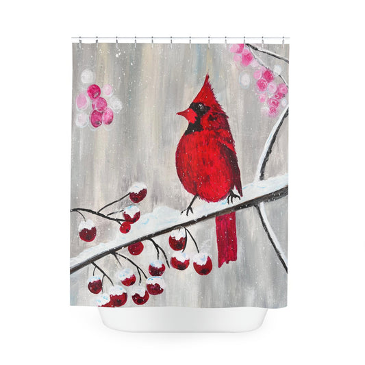 Winter Berry Cardinal Polyester Shower Curtain